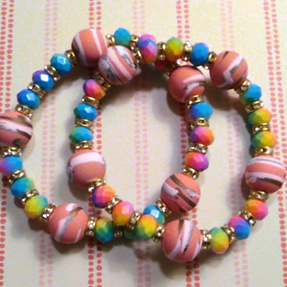 Pink Rainbow Crystal Bracelet Set🌈 adult or kid